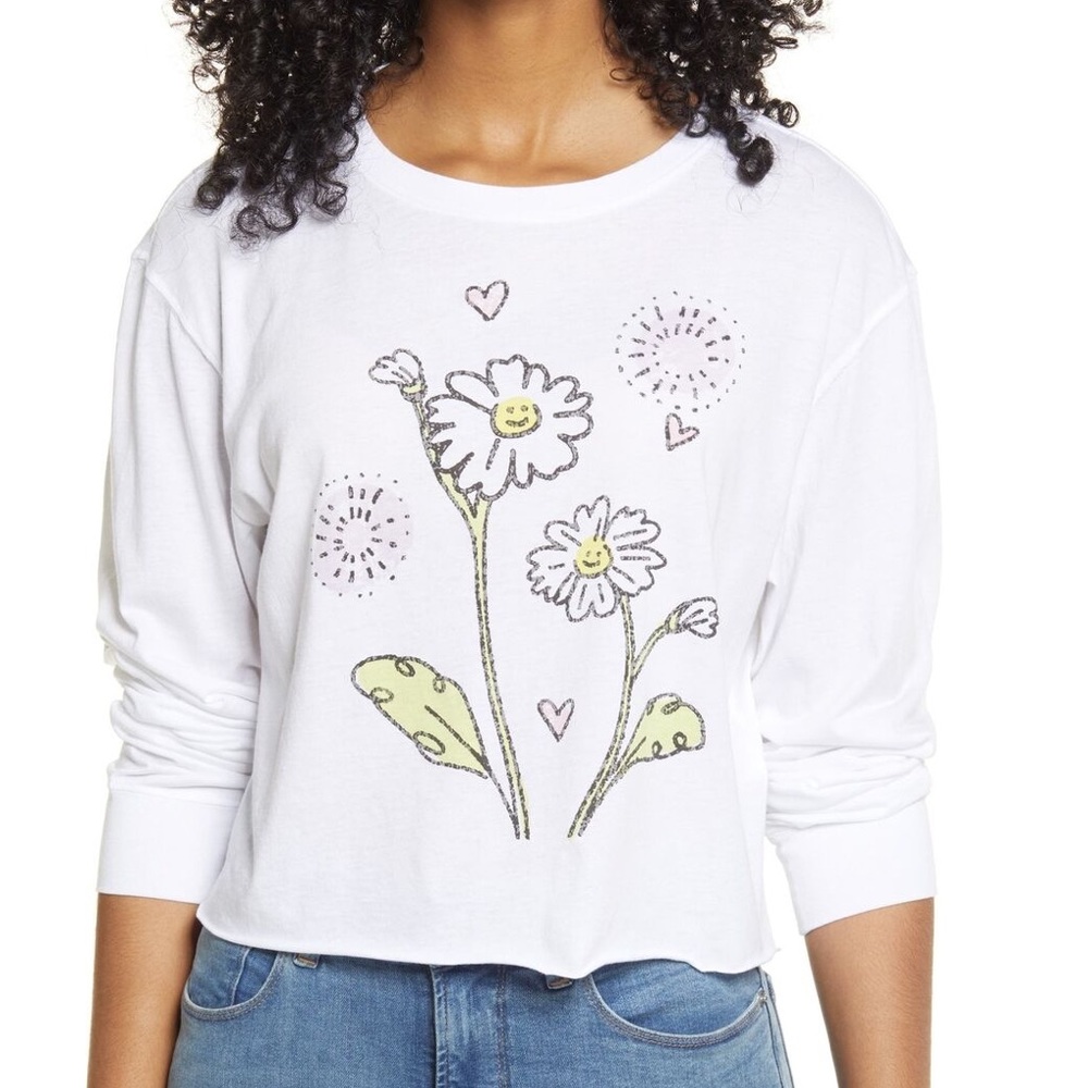 BP X Nordstrom white cotton modal hippie boho floral shirt size XXS NWT